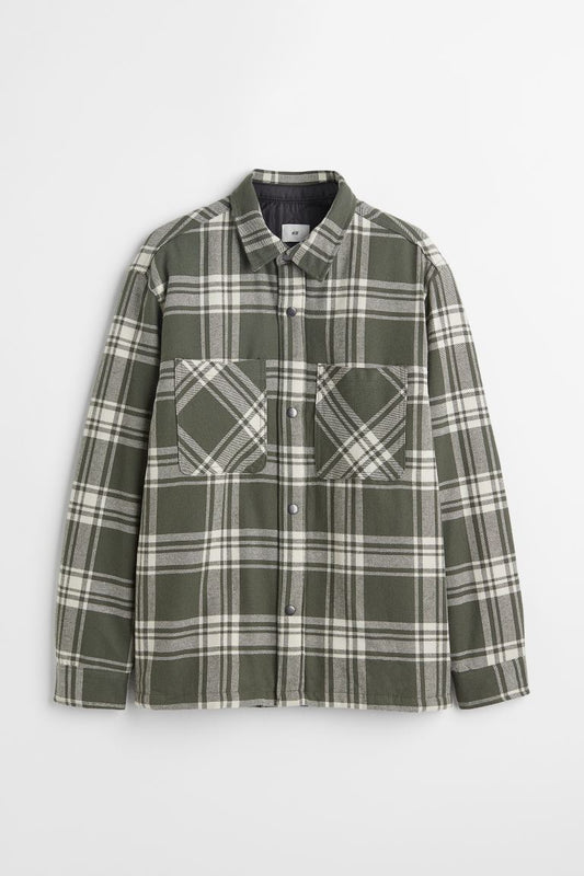 Padded overshirt-Cream/Green checked-0996262007