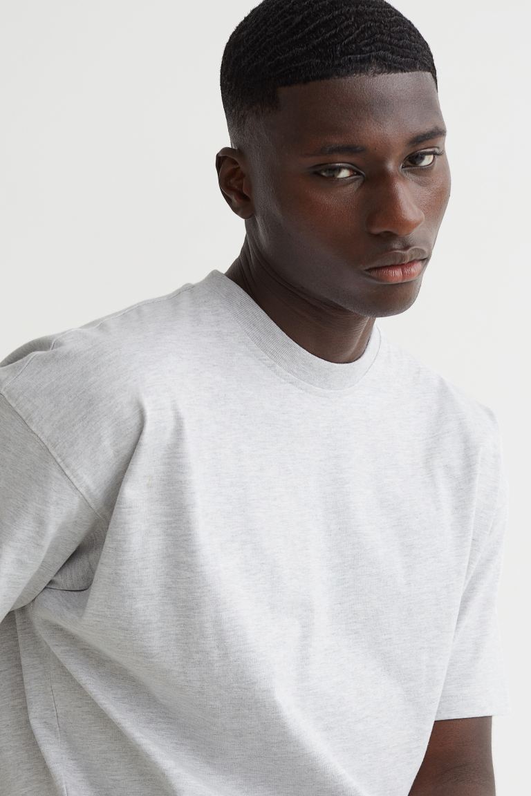 Oversized Fit Cotton T-shirt-(Light grey marl)1003570008