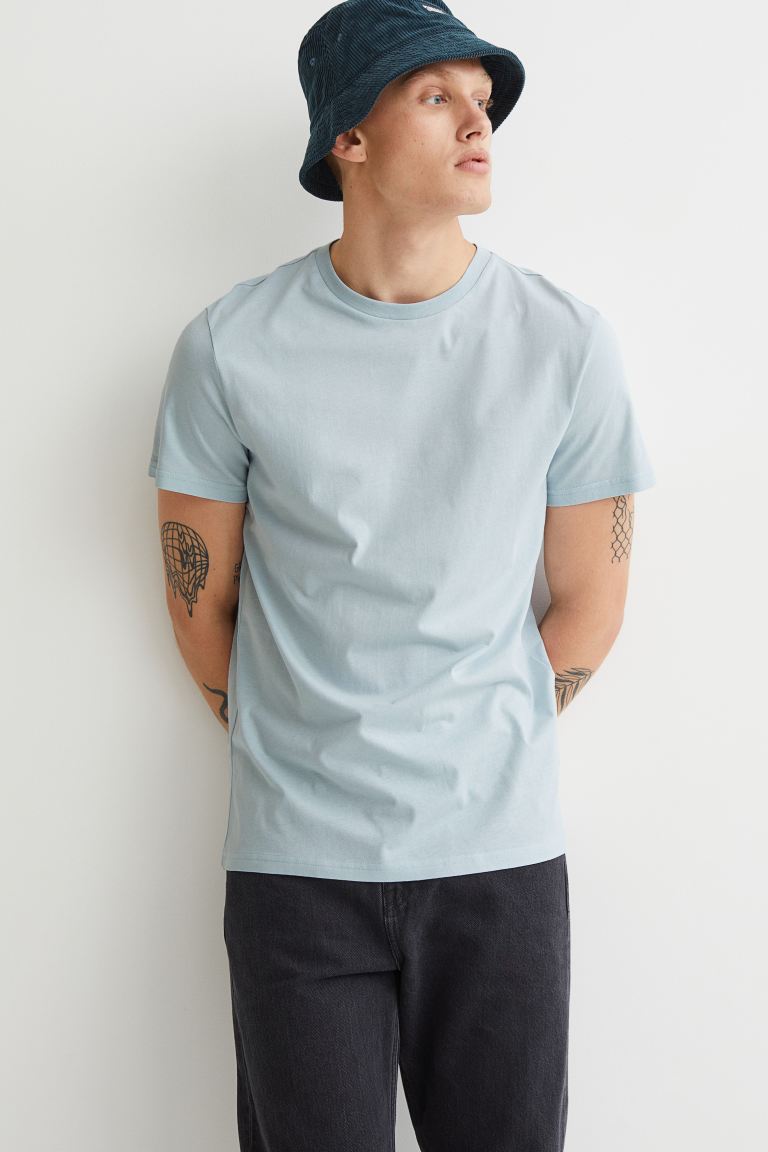 Round-neck T-shirt Regular Fit-Light blue-0685816098