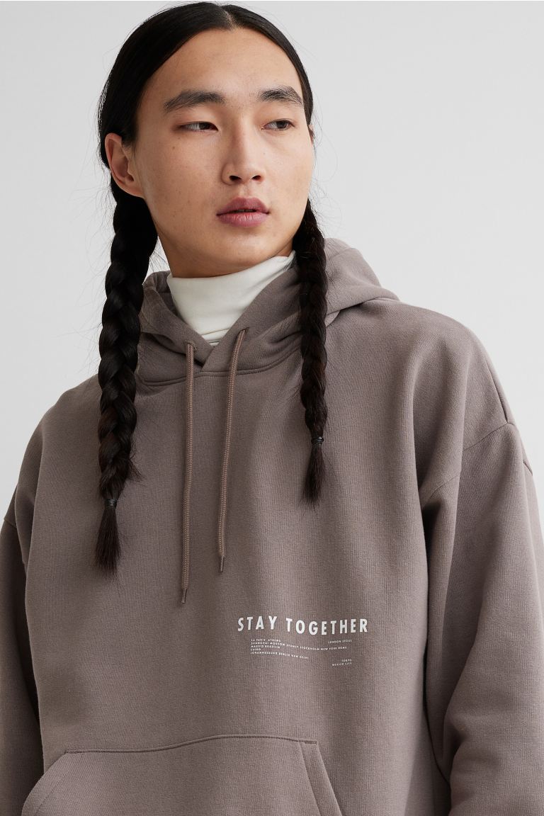 Relaxed Fit Printed hoodie-Dark beige/Stay Together-1010376002