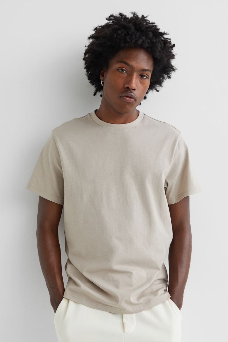 Regular Fit Round-neck T-shirt-(Light beige)0685816123