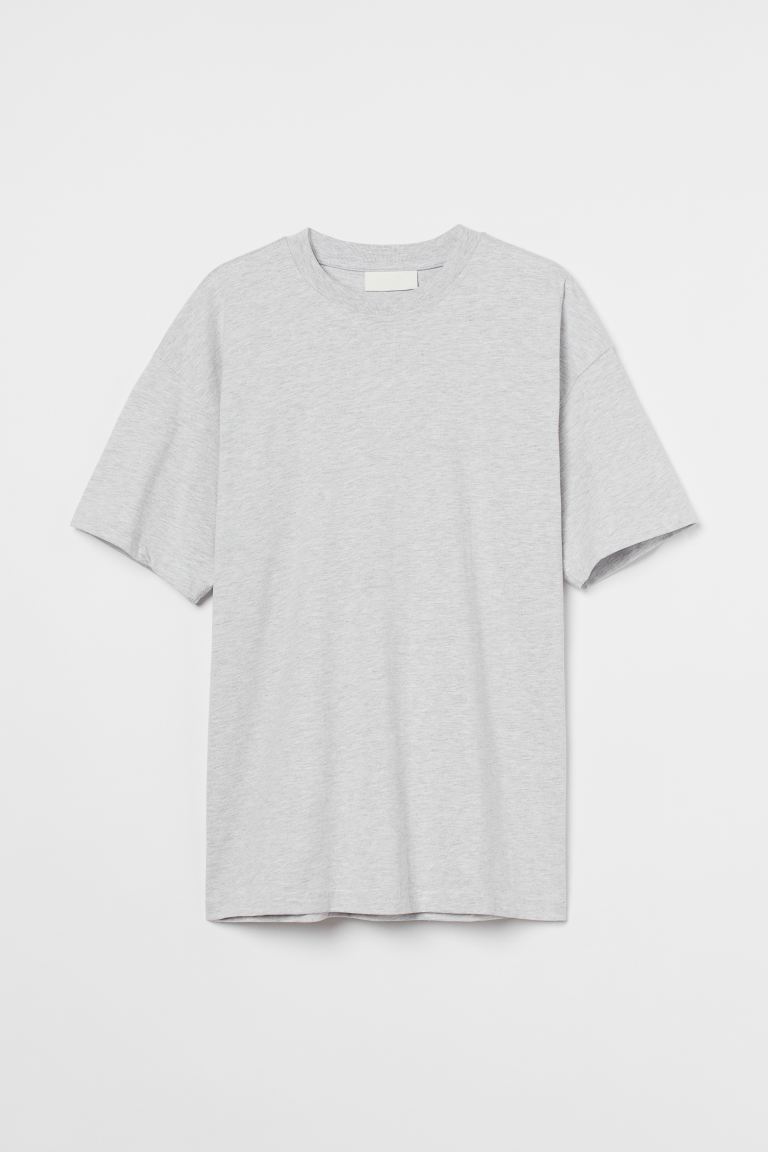 Oversized Fit Cotton T-shirt-(Light grey marl)1003570008