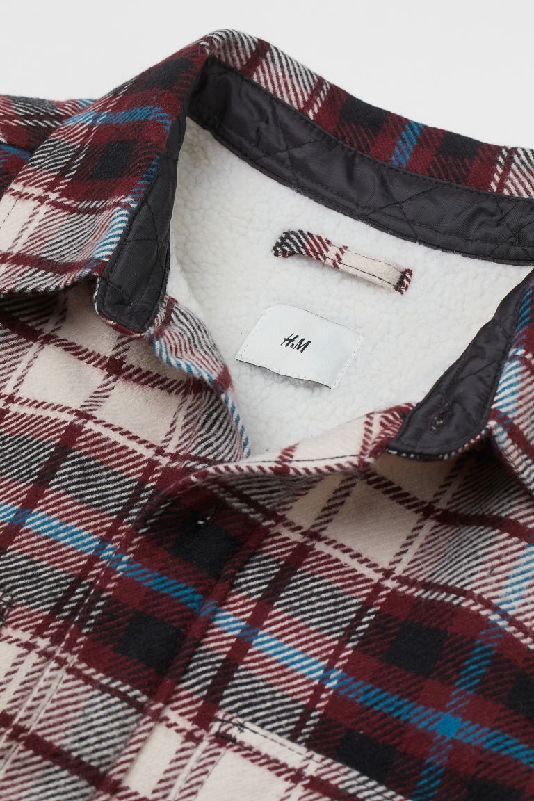 Teddy-lined cotton twill overshirt(Red/Blue checked)_1004145001