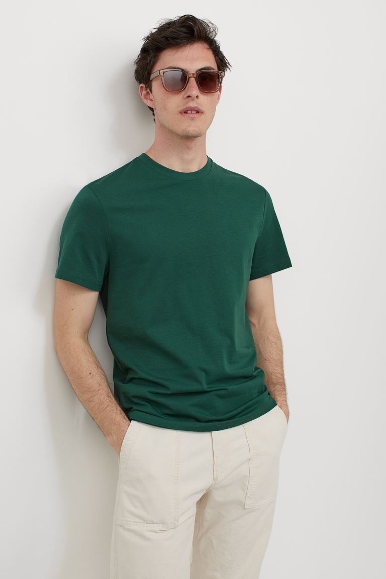 Round-neck T-shirt Regular Fit-Dark green-0685816102