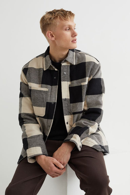 Padded overshirt-Light beige/Black checked-0996262004