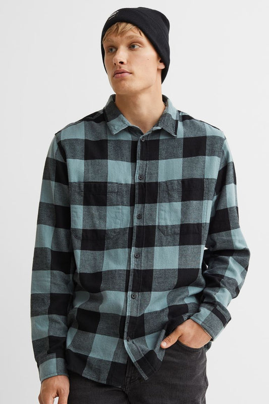 Regular Fit Flannel shirt-Turquoise/Black-0964269 006a