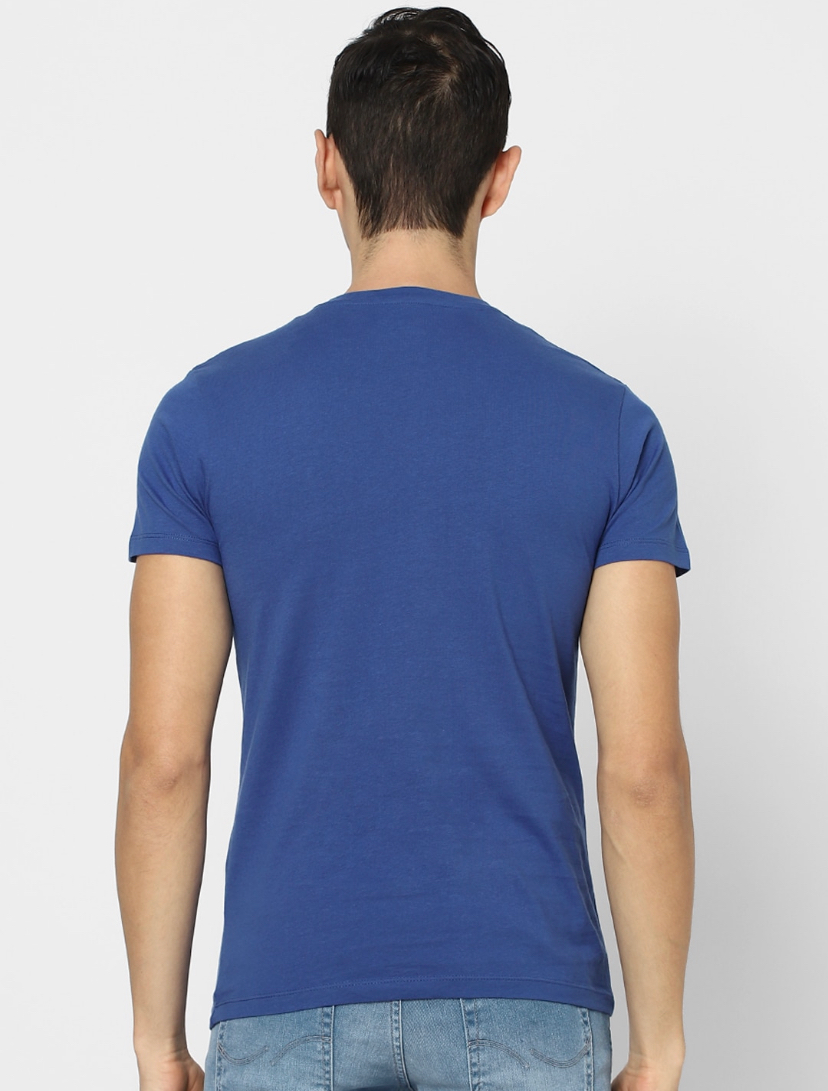 Jack Jones Men Blue Graphic Printed Pure Cotton T-shirt-2502879009