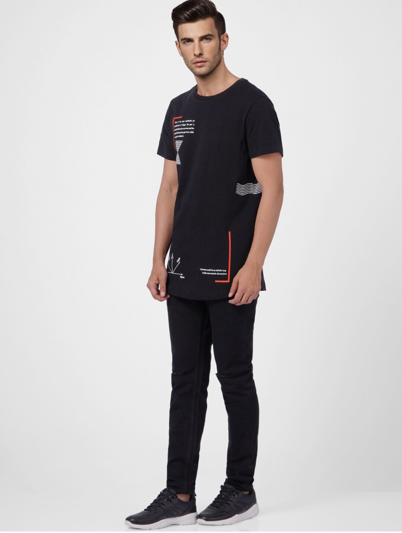 Men Black Typography Printed Slim Fit T-shirt-1535435008