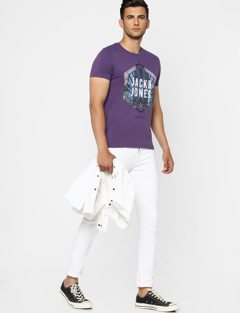 Men Purple Printed Slim Fit T-shirt-2502866008