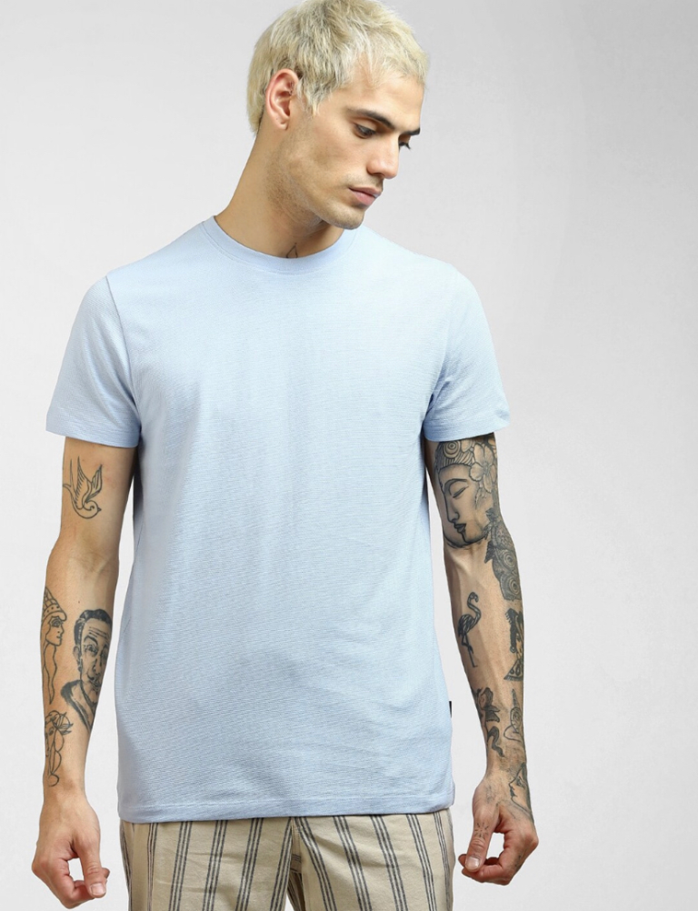 Men Blue Slim Fit T-shirt-2873832003