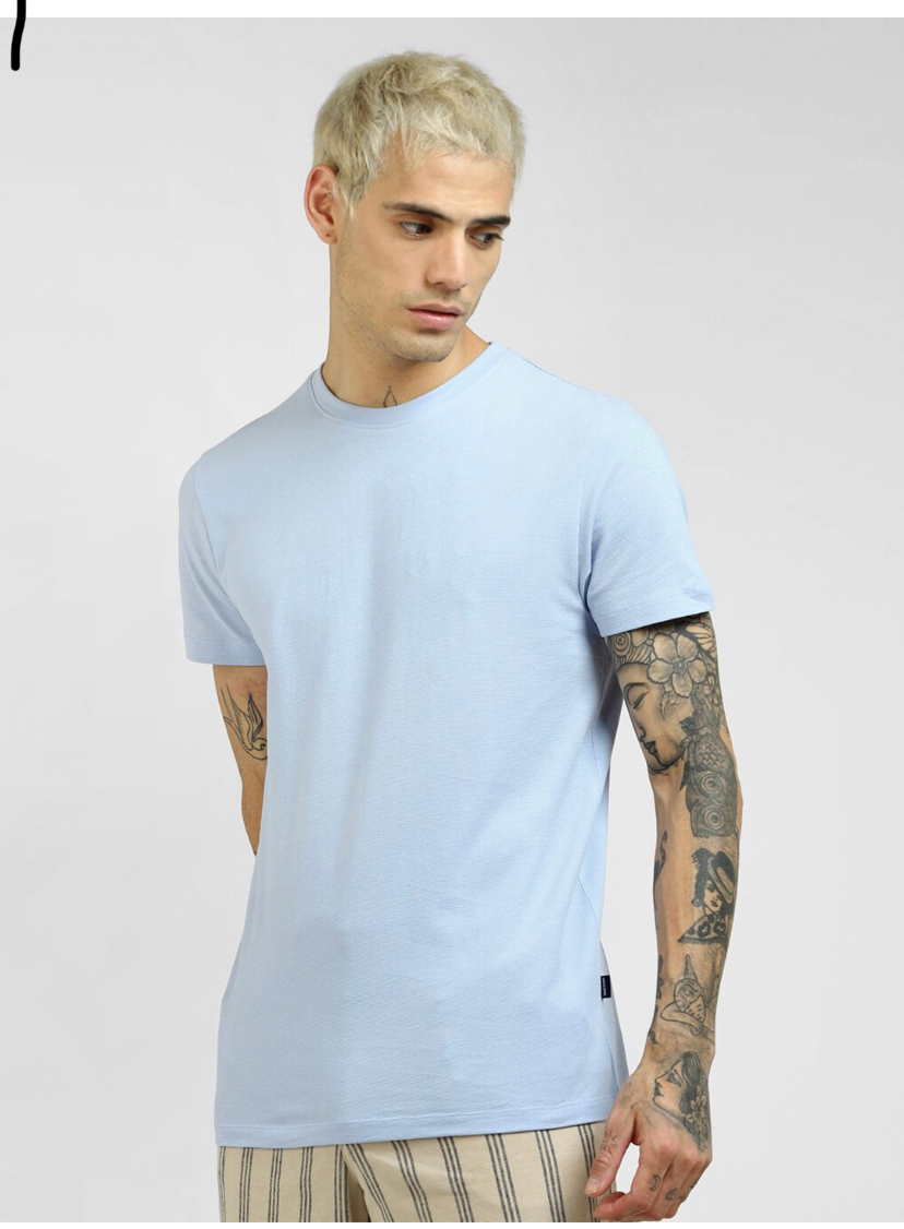 Men Blue Slim Fit T-shirt-2873832003