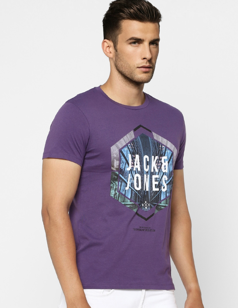 Men Purple Printed Slim Fit T-shirt-2502866008