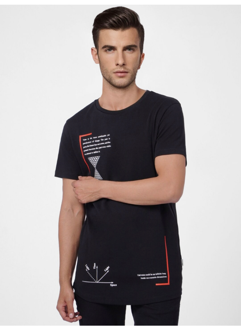 Men Black Typography Printed Slim Fit T-shirt-1535435008