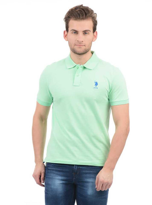 Solid Men Polo Neck Green T-Shirt-Usts5681