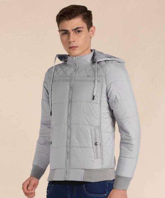 Full Sleeve Solid Men Padded Jacket-12128 fx-grey