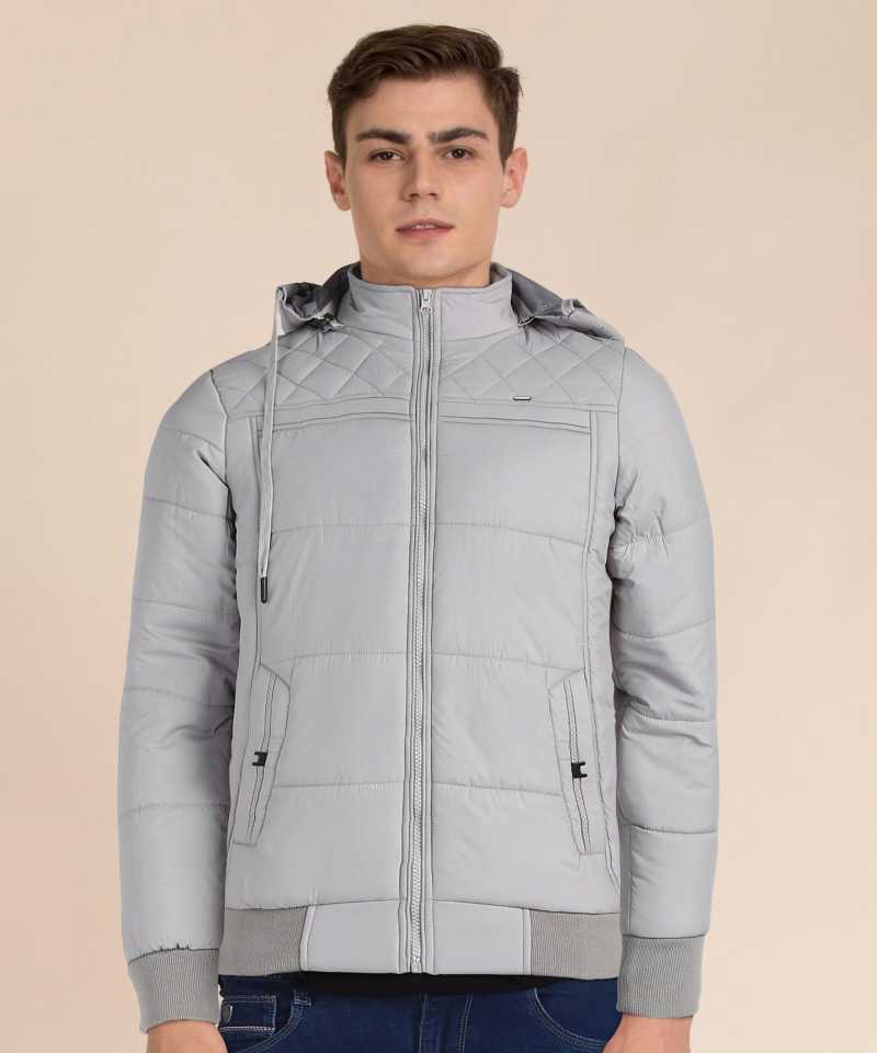 Full Sleeve Solid Men Padded Jacket-12128 fx-grey