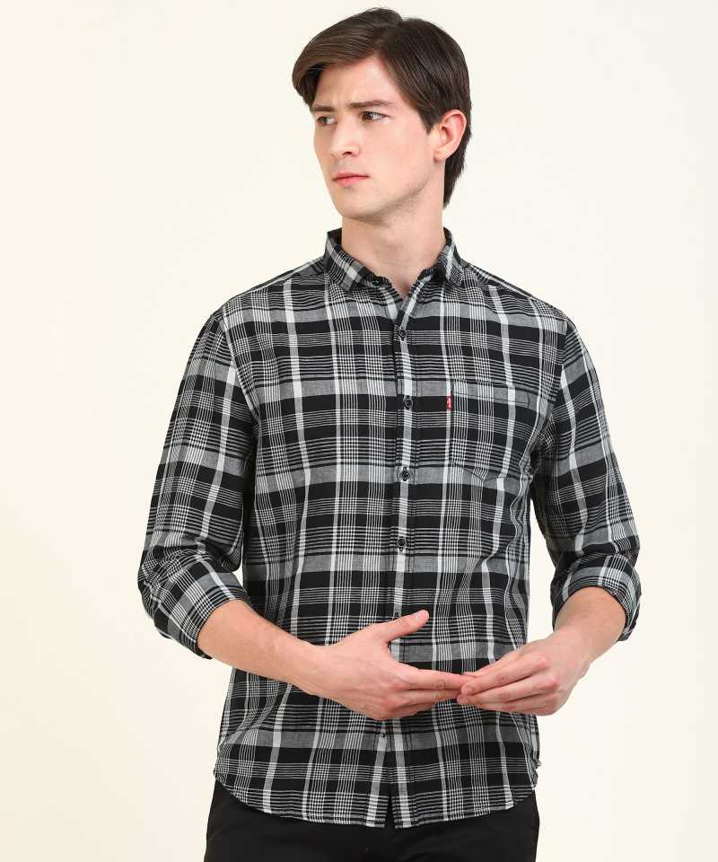 Men Slim Fit Checkered Slim Collar Casual Shirt-32874-0127