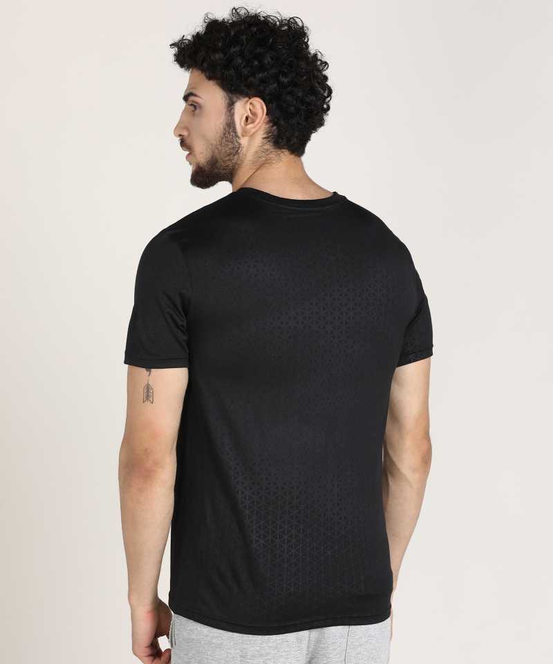 Geometric Print Men Round Neck Black T-Shirt