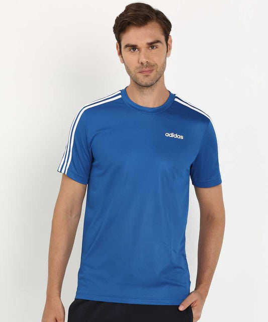 Striped Men Round Neck Blue T-Shirt