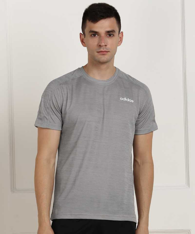 Self Design Men Round Neck Grey T-Shirt