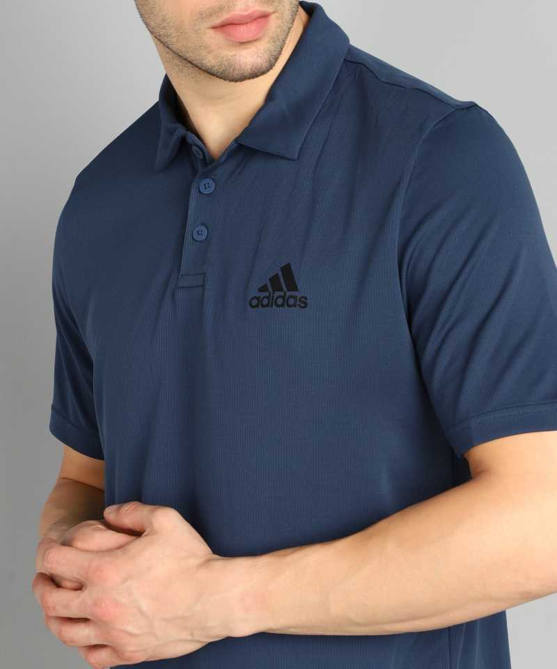 Solid Men Polo Neck Blue T-Shirt(Polyster)-H18948