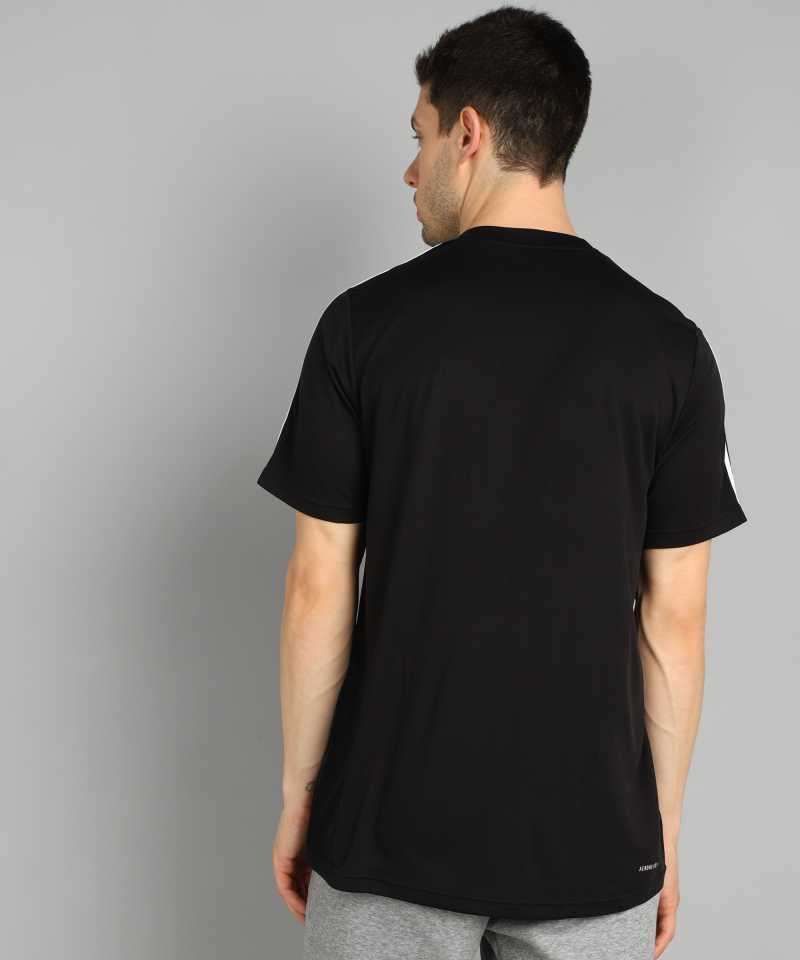 Perforations Men Round Neck Black T-Shirt(polester)Ha7013