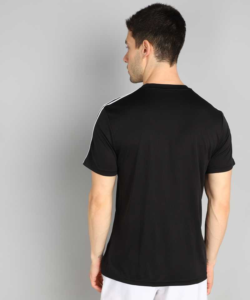 Striped Men Round Neck Black T-Shirt(polyster)-He3758