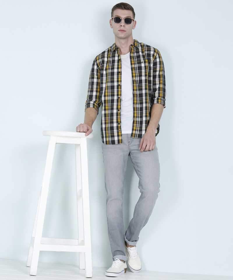 Men Regular Fit Checkered Spread Collar Casual Shirt-W3099210435Z - Discount Store