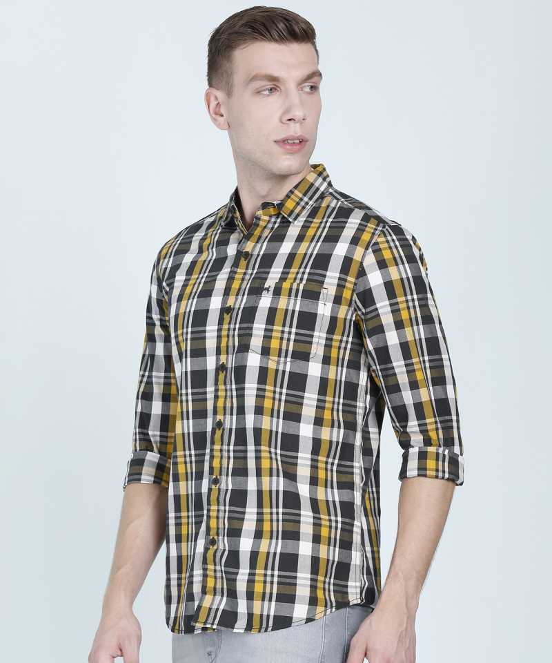 Men Regular Fit Checkered Spread Collar Casual Shirt-W3099210435Z - Discount Store