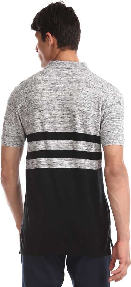 Color Block Men Polo Neck Grey, Black T-Shirt-Usts6128