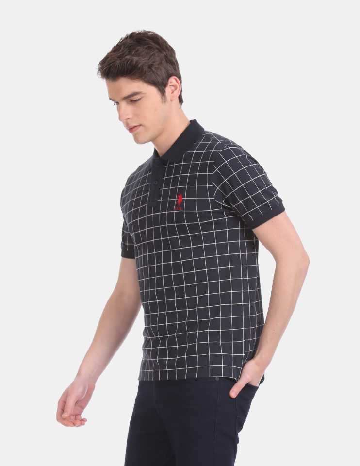 Checkered Men Polo Neck Blue T-Shirt-Usts6237