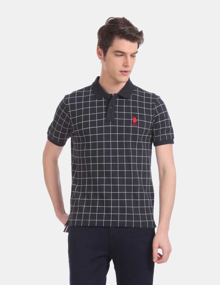 Checkered Men Polo Neck Blue T-Shirt-Usts6237